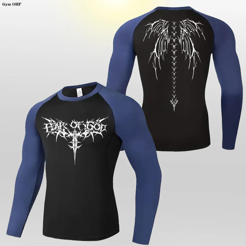 Y2k Anime Print Compression Shirt Men Running T-Shirt Quick Dry Fitness Sportswear Gym Sports Breathable Tops Rash Guard MMA
