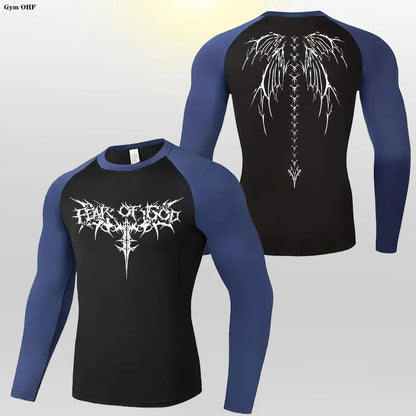 Camiseta de compresión con estampado de anime Y2K para hombre, para correr, de secado rápido, para fitness, gimnasio, transpirable, para deportes, Rash Guard, MMA 