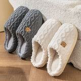 Zapatillas de casa lisas con diseño de rayas para mujer, zapatos de algodón antideslizantes con suela suave, Zapatillas de felpa suaves y cálidas para interiores, Invierno 2024