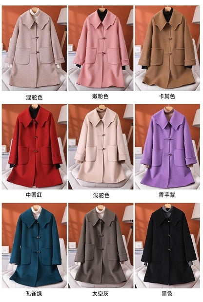 2025 Fashion Large Lapel Horn Button Women's Coat Autumn and Winter New Double-Sided Woolen 100%Pure Wool Warm Coat Large Pocket