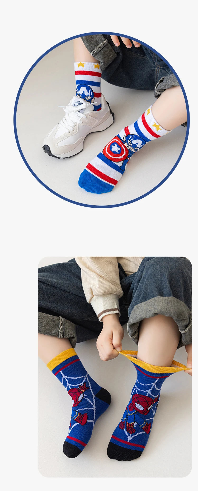 5 Pairs Children Socks Cartoon Spiderman Boy's Socks Spring Autumn Middle Tube sock Cotton Cute Kids Socks Size 1-12 Year