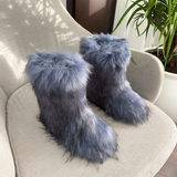 Botas de nieve de mapache para mujer, zapatos de media caña para exteriores, nuevas botas de invierno de una pieza 