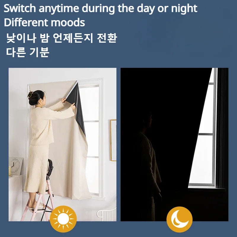 Convenient No Drilling 100% Blackout Short Curtains for Living Room Bedroom Bay Windows Blinds Easy Install Door Kitchen Decor