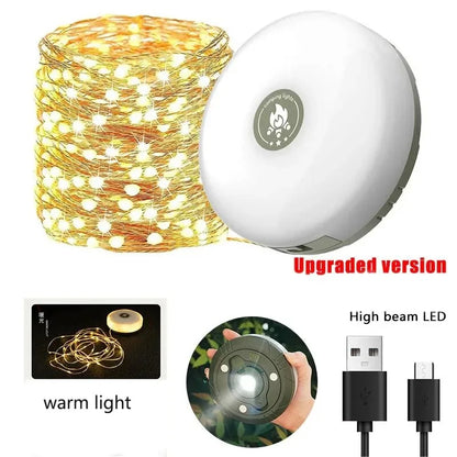 Multifuncional 4 em 1 design luz de acampamento corda usb recarregável ao ar livre tenda decoração luz xte lanterna led com gancho magnético