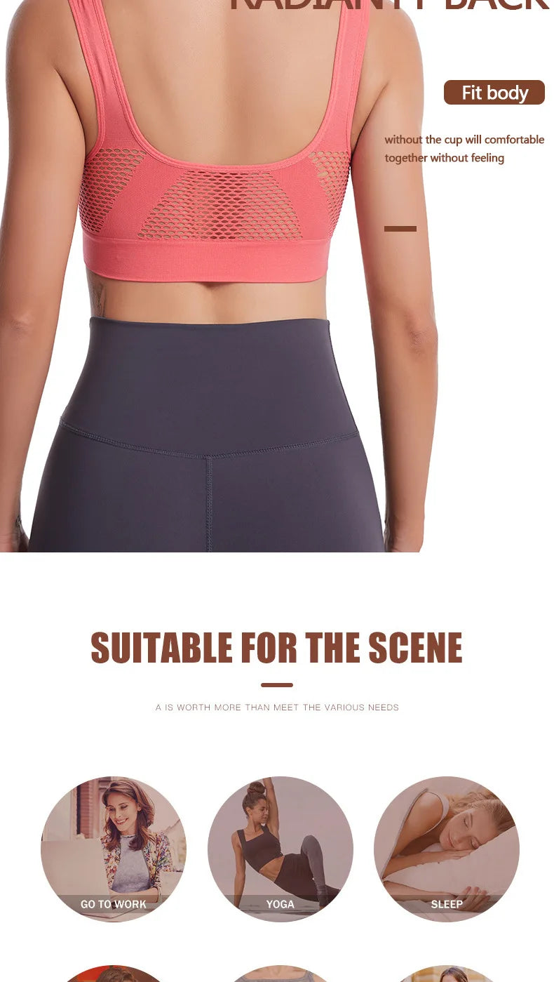 S-7XL Plus Size Grid Air Holes Bra sports without underwire Women's Underwear Shock-proof Yoga Running Brassiere Hollow out Vest