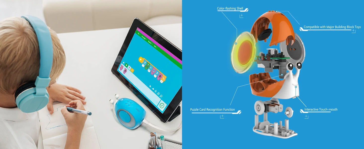Robot de juguete Robobloq Qobo para niños de 3 a 6 años, robot de programación para educación temprana sin pantalla, 2 modos de juego, juguete educativo y de aprendizaje.