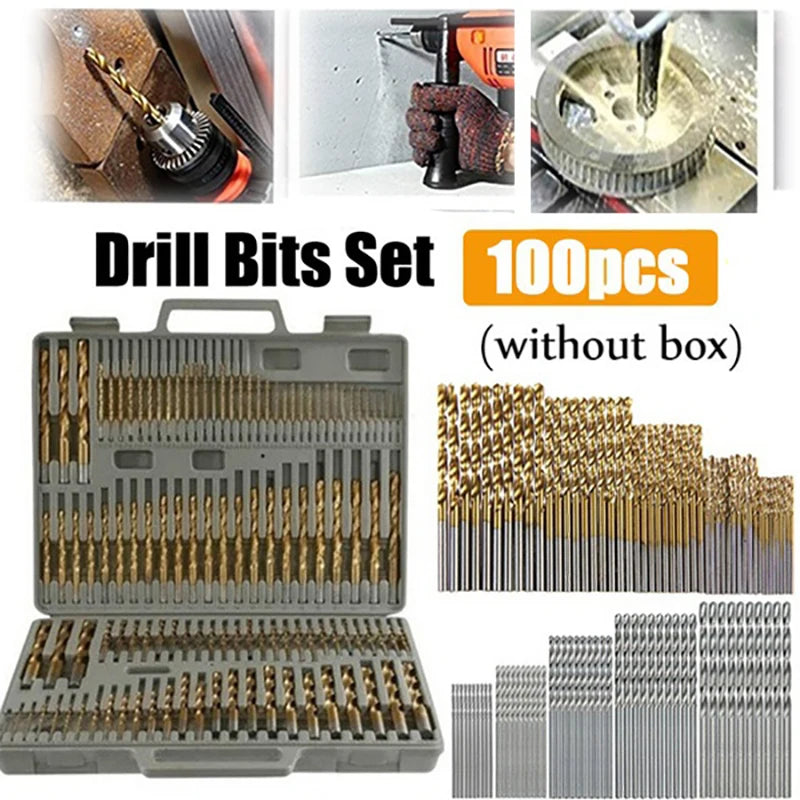 Juego de brocas helicoidales HSS con revestimiento de titanio (50/100 unidades), brocas de acero de alta velocidad para metal, hierro fundido y madera, herramientas eléctricas de alta calidad.