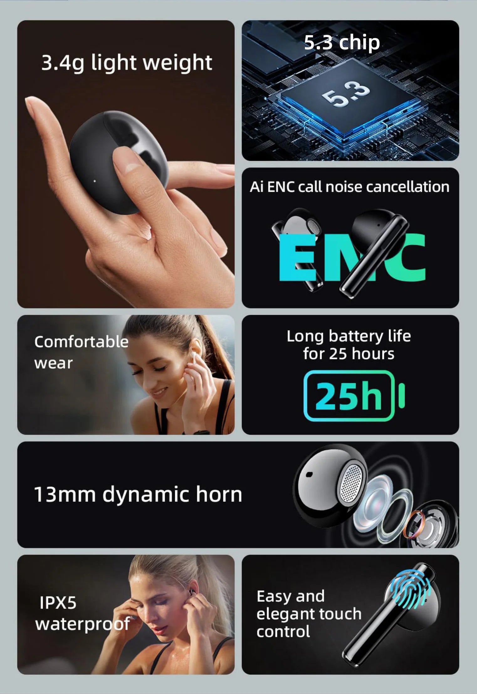 Mibro Earbuds2 TWS Bluetooth 5.3 IPX5 Waterproof ENC HD Call Headphones HiFi Touch Control Noise Reduction Wireless Earphones