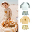 2025 Summer Baby Boys Swimsuit Long Sleeves One Piece Swimwear for Kids Toddler Cartoon UPF50+ Rash Guards Infant Bathing Sui