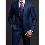 Men's Fashionable Gentleman Business British Style Solid Color Banquet Host Casual Wedding Suit (Blazer + Vest + Trousers)