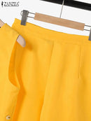 ZANZEA-trajes a juego de moda para mujer, 2 uds., chándal liso, conjuntos cortos sexis con bolsillo, pantalones cortos informales holgados sin mangas y pantalones cortos