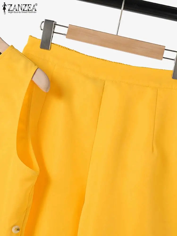 ZANZEA-trajes a juego de moda para mujer, 2 uds., chándal liso, conjuntos cortos sexis con bolsillo, pantalones cortos informales holgados sin mangas y pantalones cortos