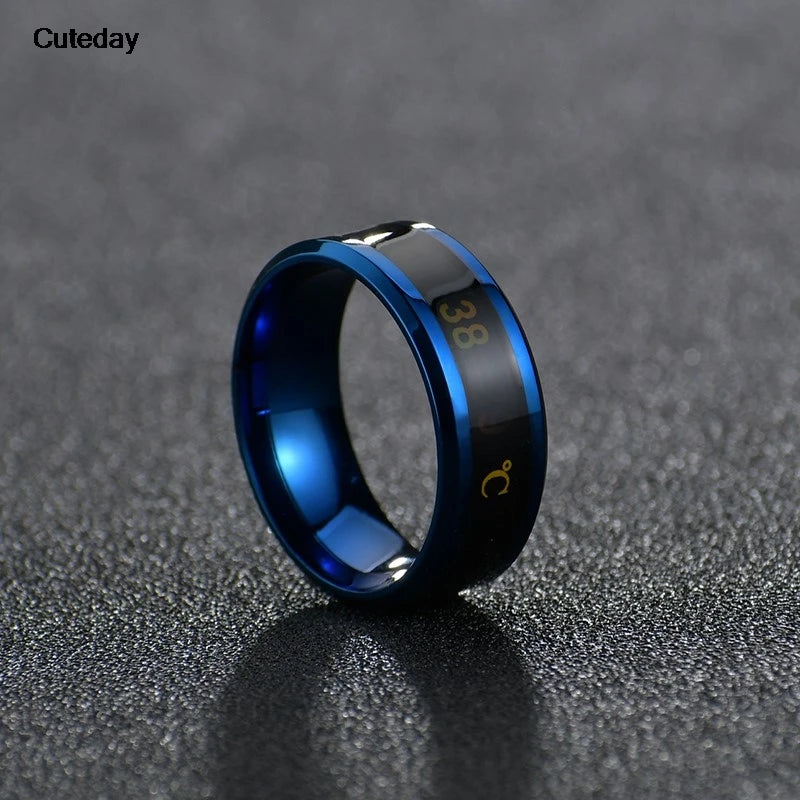 Anillo de temperatura de acero de titanio para hombre y mujer, con sensor de temperatura inteligente, resistente al agua, para medir el estado de ánimo y las emociones.