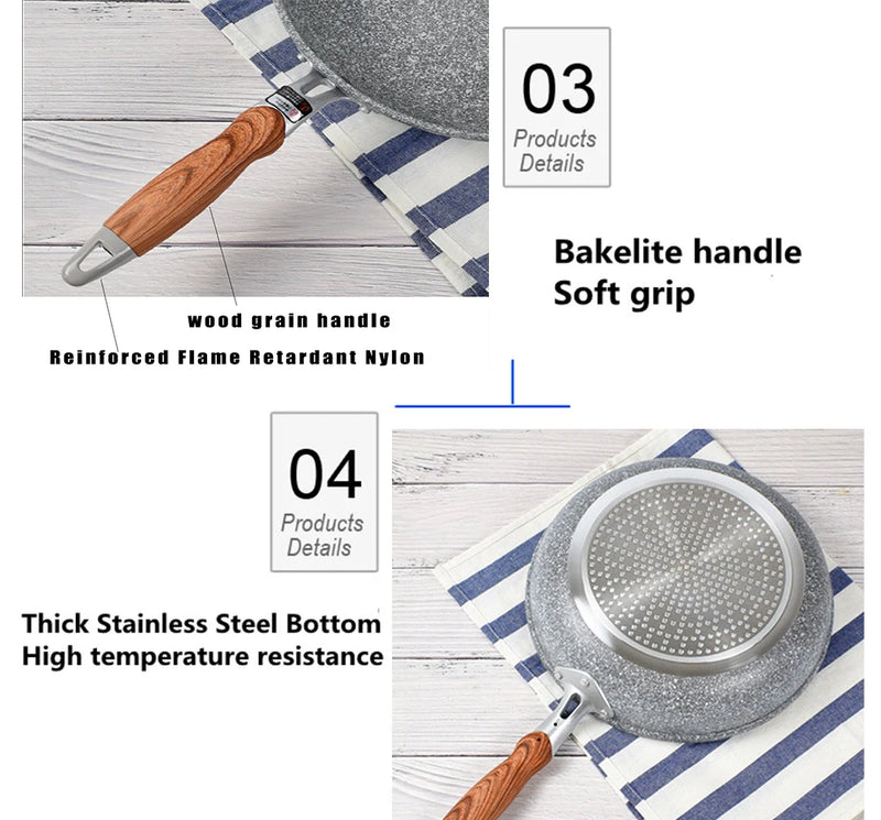 Durable Stone Frying Wok Pan Non-stick Ceramic Pot Induction Fryer Steak Cooking Gas Stove Skillet Cookware Tool for Kitchen Set