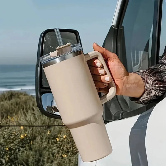 1200ML 304 Stainless Steel Insulated Water Bottle Thermal Coffee Car Cup Cold Hot Mugs Vacuum Flask with Handle and Straw for Sports