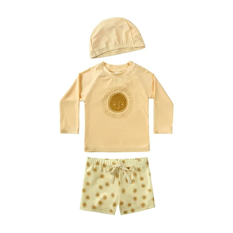 2025 Summer Baby Boys Swimsuit Long Sleeves One Piece Swimwear for Kids Toddler Cartoon UPF50+ Rash Guards Infant Bathing Sui