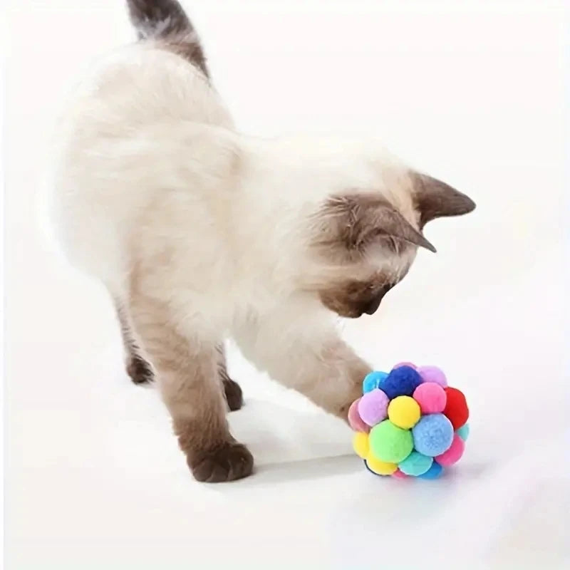 1/3PCS Cat Toys, Cat Plush Ball Toy, Pet Elastic Bell Ball, Self-Play Colorful Woolen Ball for Cats