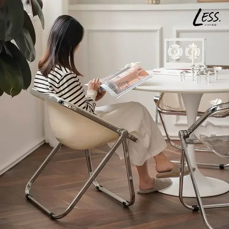 Plastic Dining Chair Acrylic Transparent Folding Office Metal Leg Small Stackable Chairs Green Cadeira Restaurant Furniture