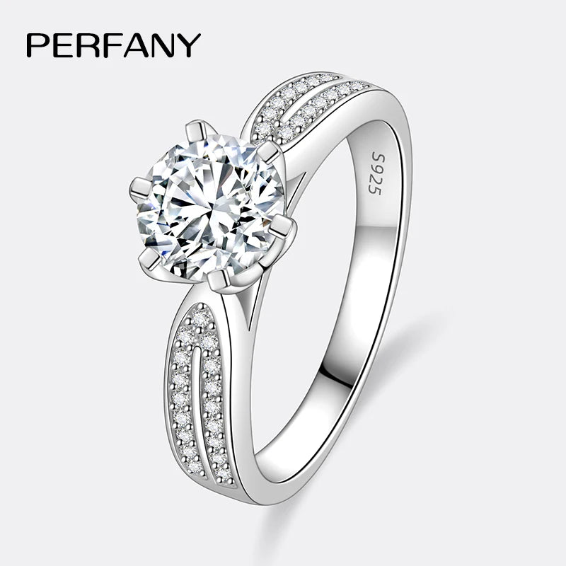 PERFANY 0.5-2CT Moissanite Ring for Women S925 Pure Silver Laboratory GRA Certified Diamond Wedding Luxury Jewelry