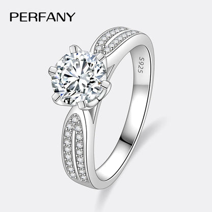 PERFANY 0.5-2CT Moissanite Ring for Women S925 Pure Silver Laboratory GRA Certified Diamond Wedding Luxury Jewelry