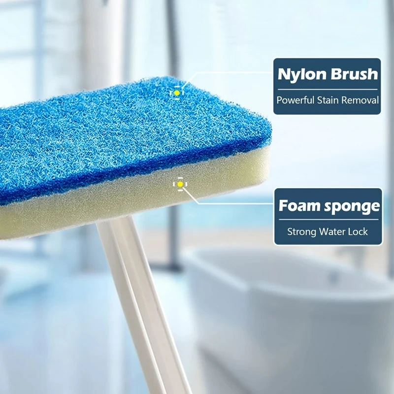 Cepillo de limpieza de esponja para baño, herramienta multifuncional, mango largo, extraíble, para el hogar, para bañera, azulejos de cerámica.