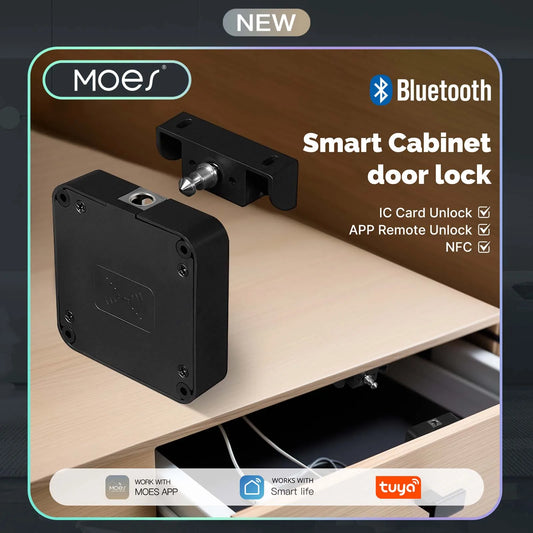 MOES Smart Lock Bluetooth Tuya-Compatible Keyless IC Card Unlock App Remote Control for Wood Cabinet Door Drawer Furniture
