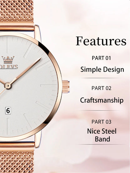 OLEVS Luxury Fashion Watch for Women Stainless Steel Waterproof Quartz Ladies Wristwatch Original Simple Elegant Women's Watches