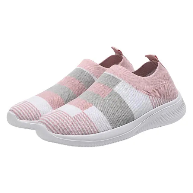 Sapatilhas femininas vulcanizadas leves, sapato de caminhada, mocassins casuais, tênis, meia de deslizamento, malha, moda feminina, 2022