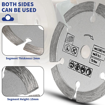 Disco de corte de diamante de 75 mm, disco de corte de piedra de 7,6 cm, hoja de sierra para cortar vidrio, metal, madera, cerámica, PVC, hormigón y varillas corrugadas.