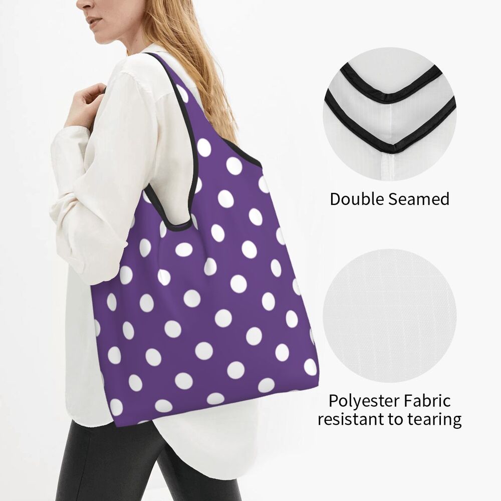 Custom Recycling Classic Black And White Polka Dot Shopping Bag Women Tote Bag Portable Grocery Shopper Bags
