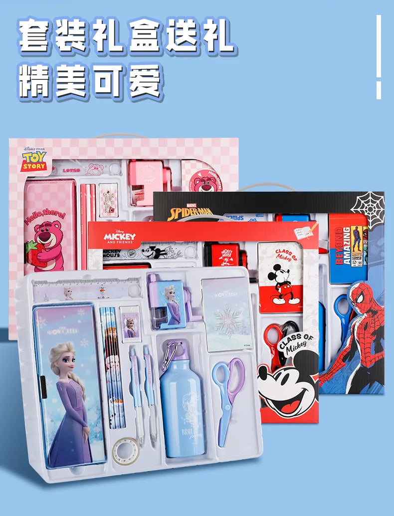 Disney Stationery Set Gift Box Mickey Minne SpiderMan Lotso Frozen Primary student School Supplies Boys girls Children's Gift