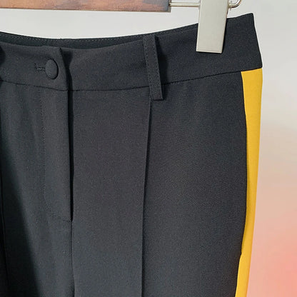 HIGH QUALITY Newest 2025 Star Style Fashion Designer Runway Suit Set Women's Single Button Color Block Blazer Flare Pants Suit