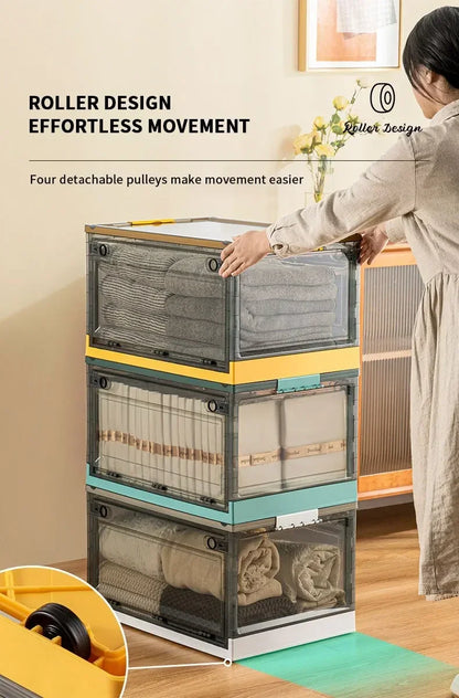 1pc Foldable Storage Trunk Open Storage Box Transparent Storage Box Home Wardrobe Clothes Organizer Large Capacity Clear Plastic
