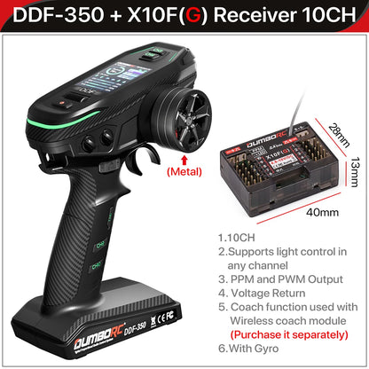 Control remoto digital DUMBORC 2.4G 10CH DDF-350, transmisor con receptor para coche, barco, tanque, sistema LCD FHSS