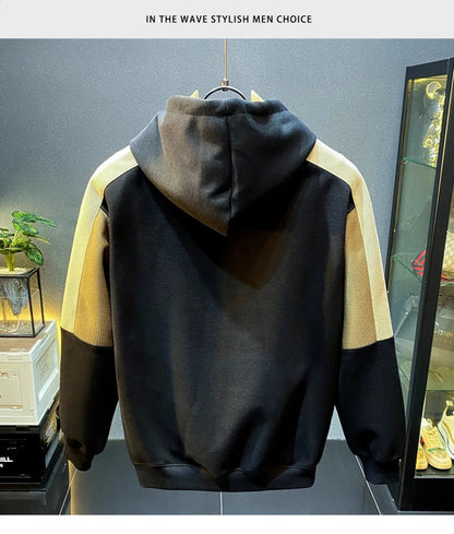 Sports splicing contrasting hooded sweatshirt for men, 2024 autumn and winter new jacket, high-end and casual trendy brand top