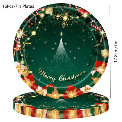 Louça Descartável De Festa De Natal, Fontes De Festa, Papel, Pratos, Copos, Guardanapos, Toalha De Mesa