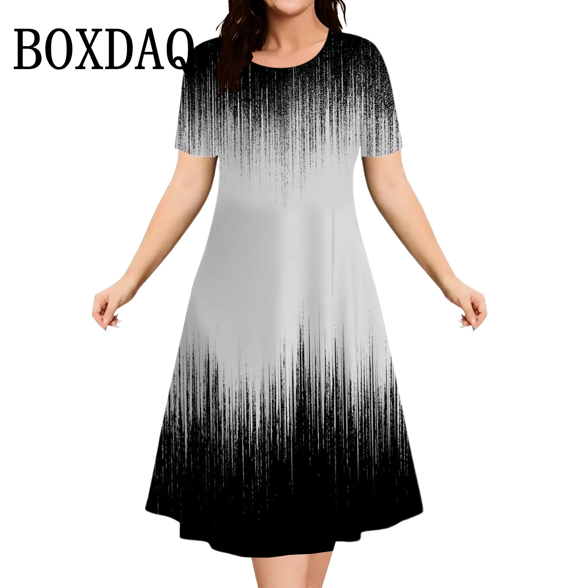 2025 Summer Women Dress Fashion Plus Size Short Sleeve Dress Black White Contrast Color Loose A-Line Dress Big Size 9XL Clothing