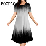 2025 Summer Women Dress Fashion Plus Size Short Sleeve Dress Black White Contrast Color Loose A-Line Dress Big Size 9XL Clothing