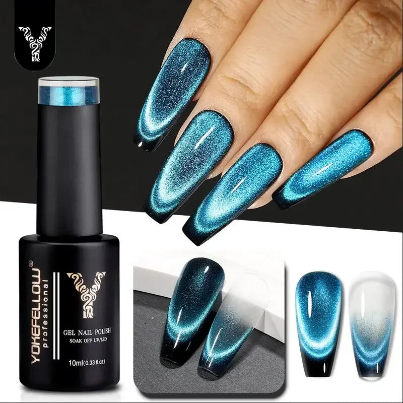 Esmalte de uñas en gel YOKEFELLOW Cat Eye de 10 ml, esmalte de uñas magnético plateado, esmalte de uñas en gel profesional para manicura DIY.