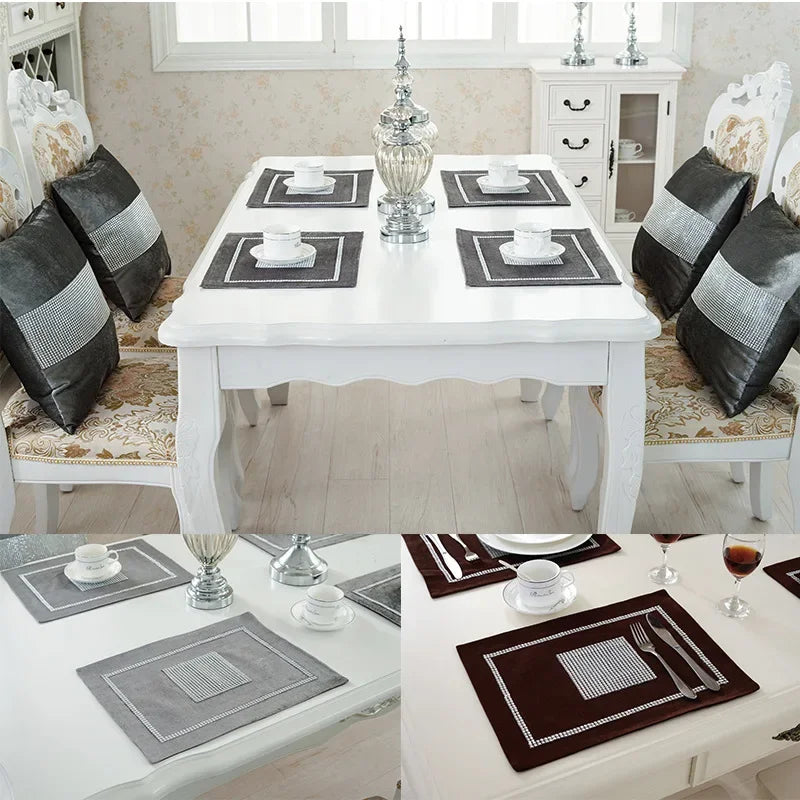 Heat Resistant Dining Table Mat Diamond Embedded Anti Slip Western Dining Pad Cushion Home Use Tablecloth Accessories