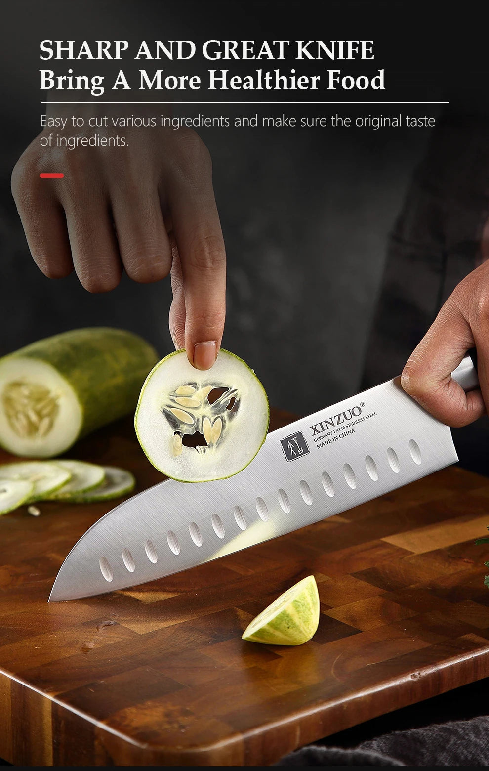 XINZUO Professional Full 7 PCS Knife Set German 1.4116 Stainless Steel Kitchen Knives Sets Best Kitchen Slicing Santoku Tool