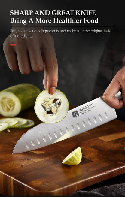 XINZUO profesional completo 7 Uds juego de cuchillos alemán 1,4116 juegos de cuchillos de cocina de acero inoxidable la mejor herramienta Santoku para cortar cocina