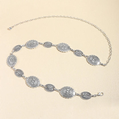 1/2pcs Retro Style WOMEN'S Metal Waist Chain Accessories Decorative Circle Carved Chain Belt High Style Accessories
