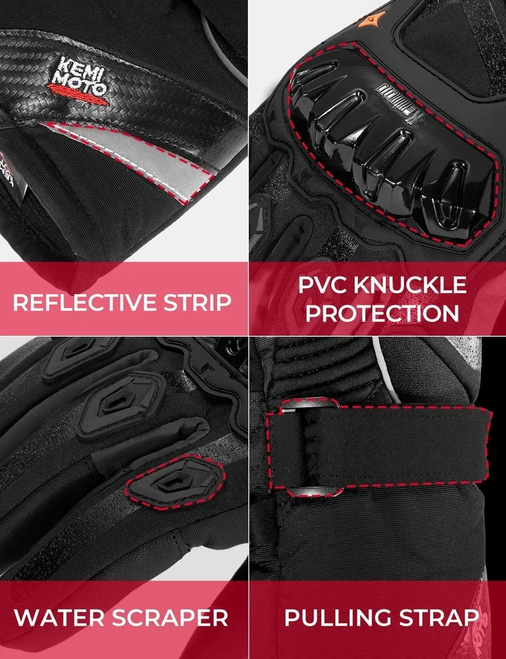 KEMiMOTO Winter Motorcycle Gloves CE Protective Black Guantes Moto Invierno Warm Touch Screen Waterproof Windproof Gloves