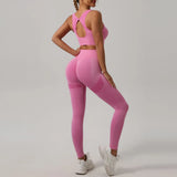 Conjunto deportivo Mileegirl de 2 piezas para mujer, pantalones de yoga push up, sujetador deportivo para gimnasio, leggings de entrenamiento con espalda hueca, conjuntos sin costuras para correr 