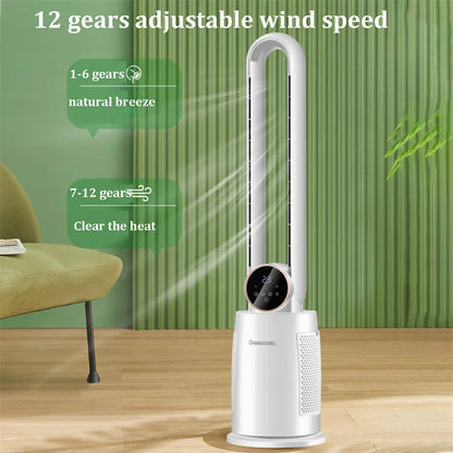 Household Bladeless Fan Wind Air Conditioner Cooling Fan Vertical Shaking Head Electric Fans Standing Fan with Remote Control