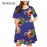Vestido rojo holgado con estampado navideño para mujer, Navidad, muñeco de nieve, copo de nieve, alce, manga corta, talla grande, divertido, bonito, a la moda, 6XL 
