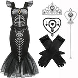 Halloween New Horror Skeleton Little Mermaid Costume Ariel Princess Black Skeleton Fishtail Dress Holiday Special Dress