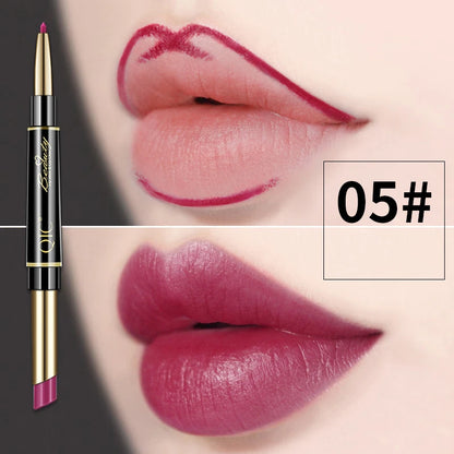 Delineador de labios 2 en 1, resistente al agua, mate, lápiz labial, rojo sexy, de larga duración, maquillaje, cosméticos
