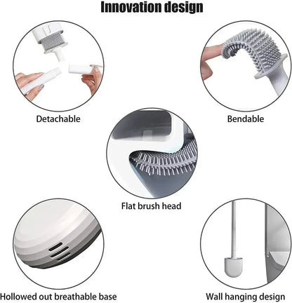 Wall Mounted Toilet Brush Replacement Long Handled Silicone Toilet Brushes Quick Drying Soft Bristles Toilet Bidet Bathroom Set